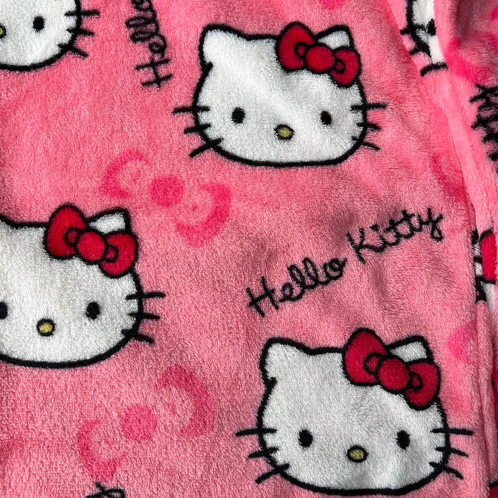 Sanrio Hello Kitty Flannel Pajamas – Black Women’s Warm Cartoon Home Pants, Autumn Winter Kawaii Loungewear