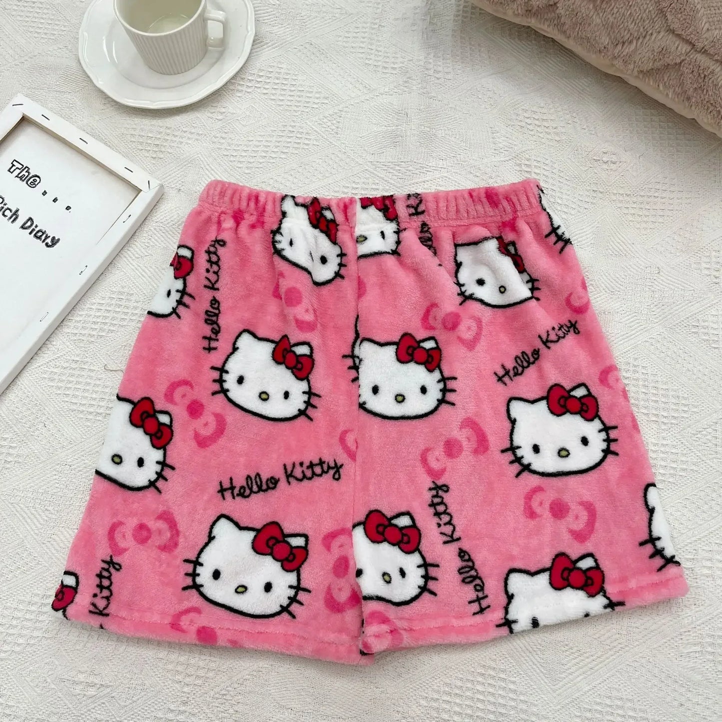Sanrio Hello Kitty Y2K Kawaii Anime Flannel Pajamas – Women’s Warm Fleece Cartoon Home Pants for Autumn & Winter Comfort