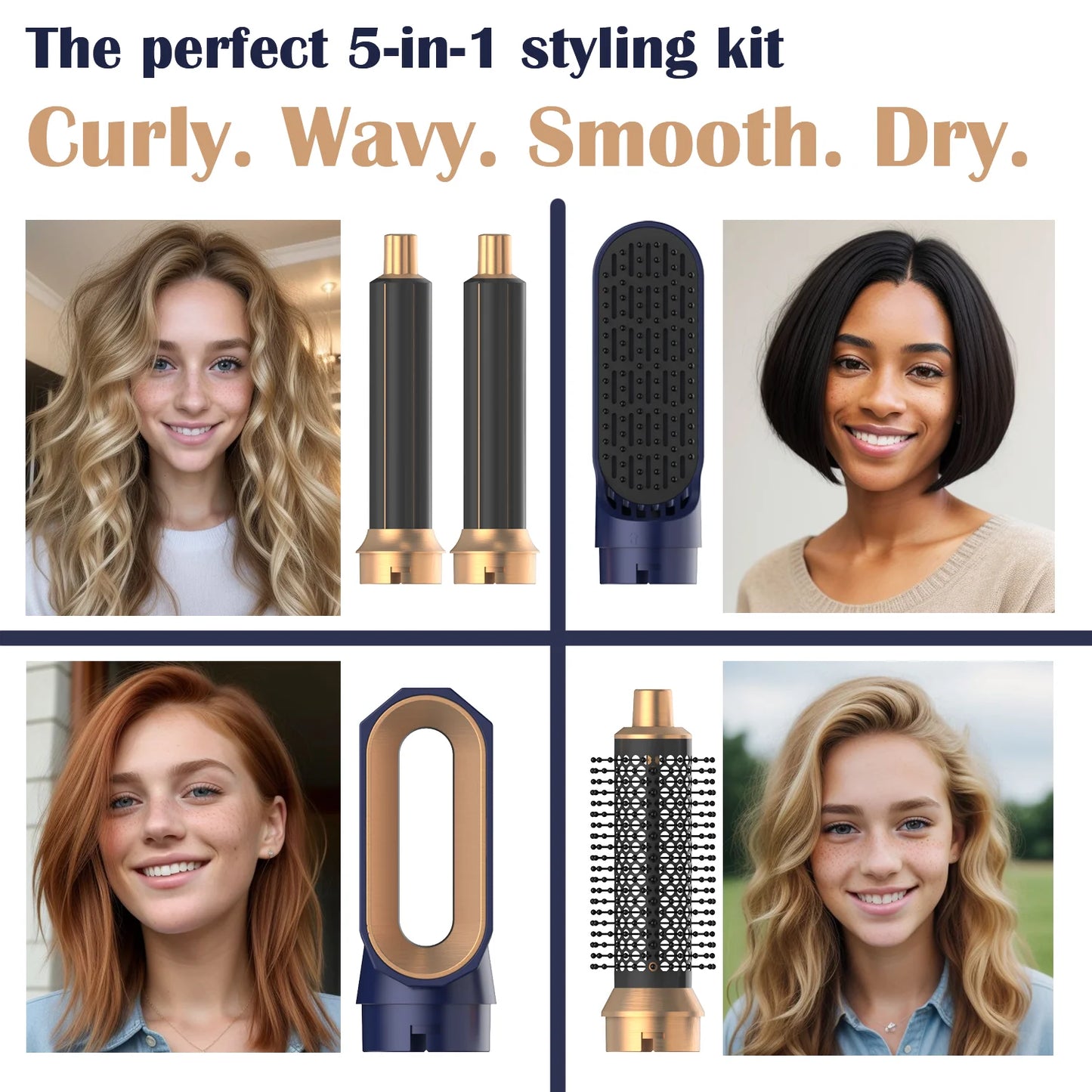 π¨ 2024 5-in-1 Hot Air Styling Tool β Curl, Straighten & Volumize with One Powerful Blow Dryer Brush Set | The Ultimate Hair Makeover Kit