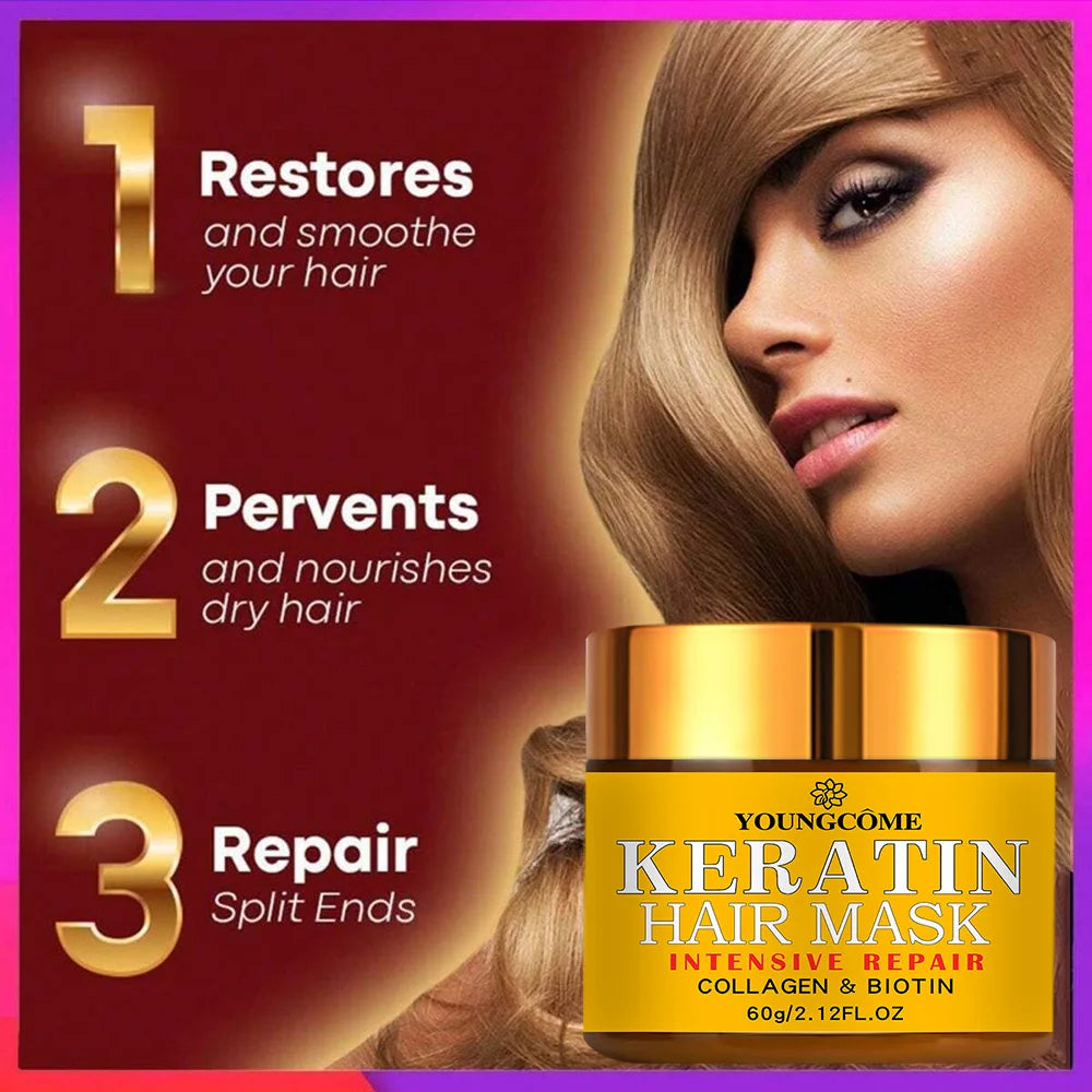 💆♀️ Transform Dry, Damaged Hair – Keratin Repair Mask + Biotin & Collagen | Deep Conditioning Treatment for Frizz-Free, Smooth, Silky Hair