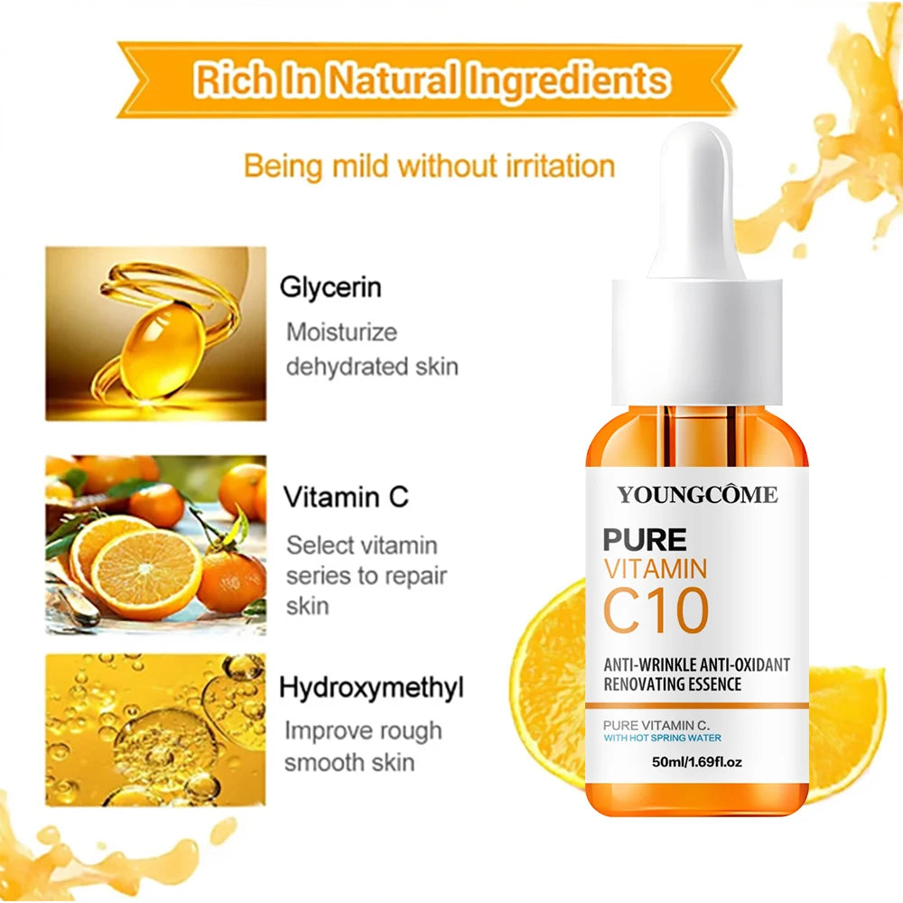 🌞 Vitamin C Glow Serum – Hyaluronic Acid + Dark Spot Corrector | Brightens, Fades Fine Lines & Hydrates Dull Skin | 10ml