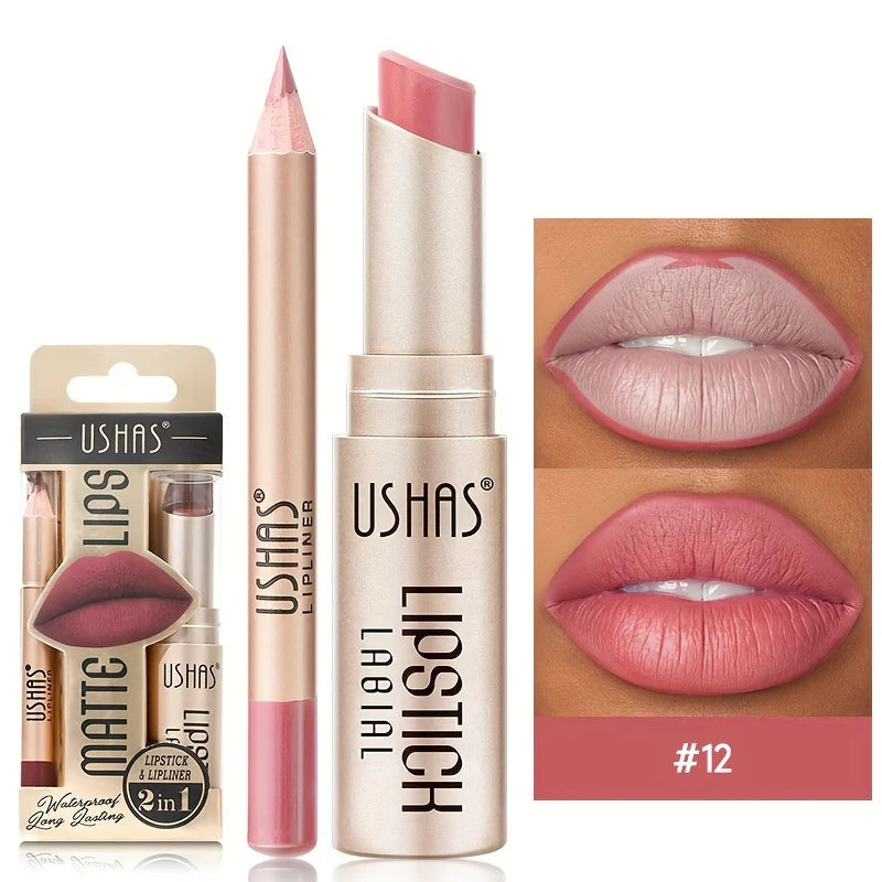 USHAS 12 Color Matte Lipstick Set + Lip Liner – Your Ultimate All-Day Flawless Lip Solution! 💋🔥