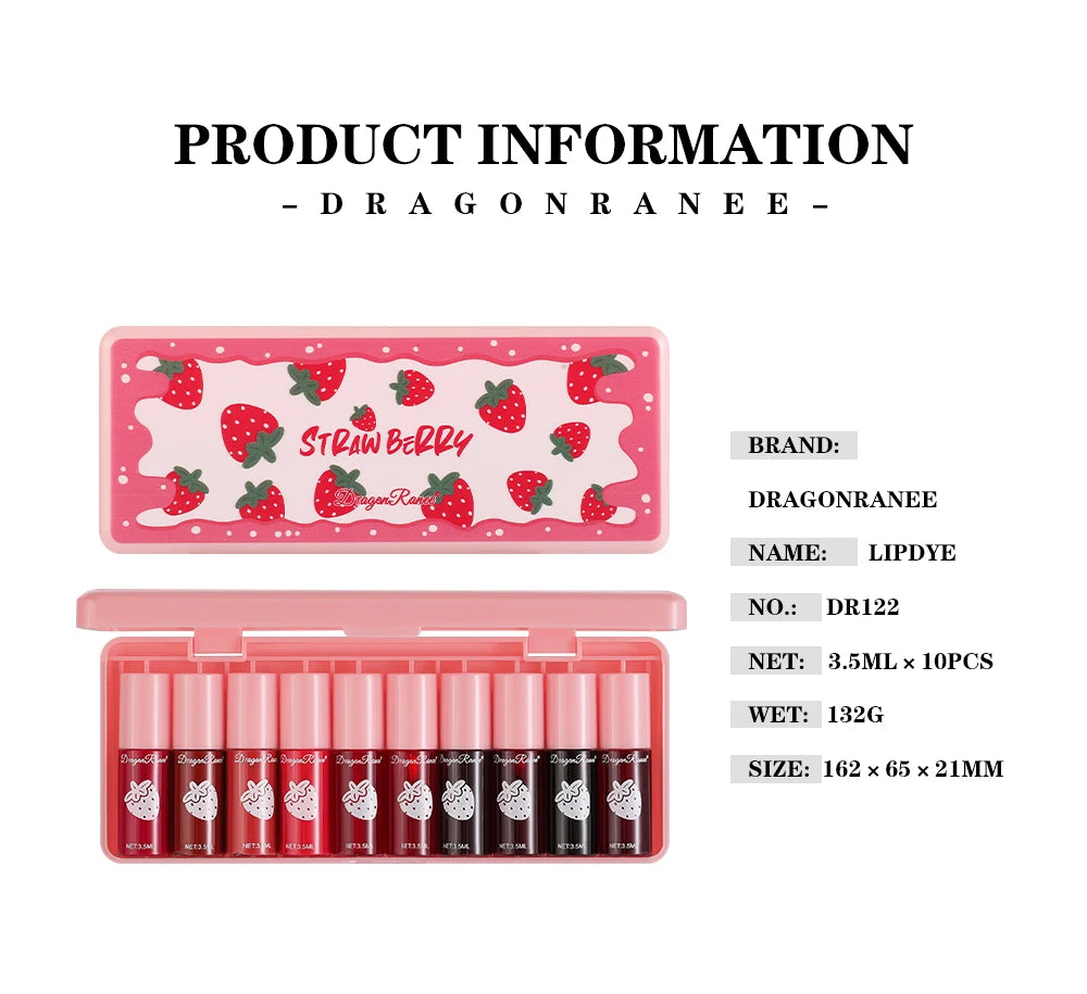 10-Piece Hydrating Water Lip Tint Set – Long-Lasting, Non-Fading, Transfer-Proof Liquid Lip Stain Collection