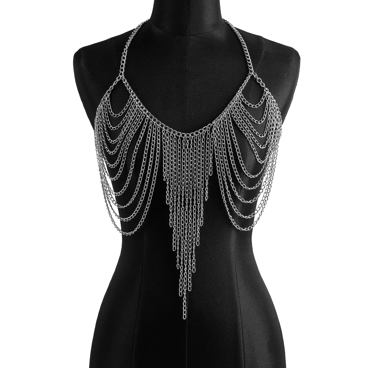 Layered Crystal Chain Halter Bra Top