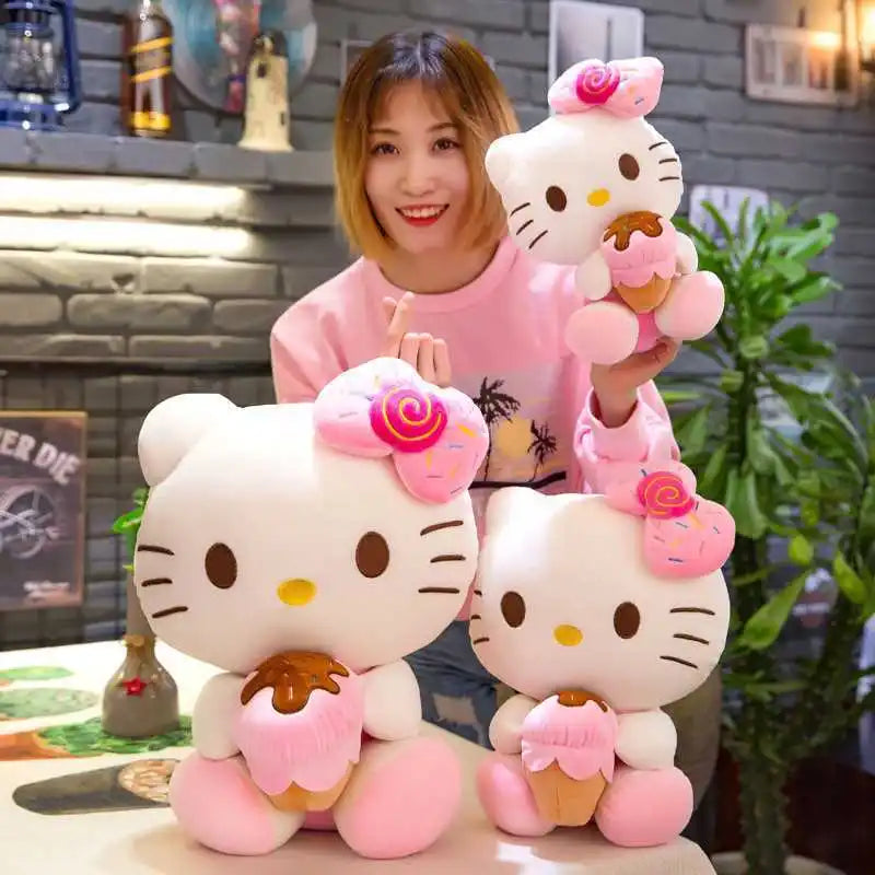 Hello Kitty Kawaii Plush Toys – Soft Ice Cream Pillow Dolls, Cute Stuffed Animal Decor & Christmas Gift for Girls and Kids