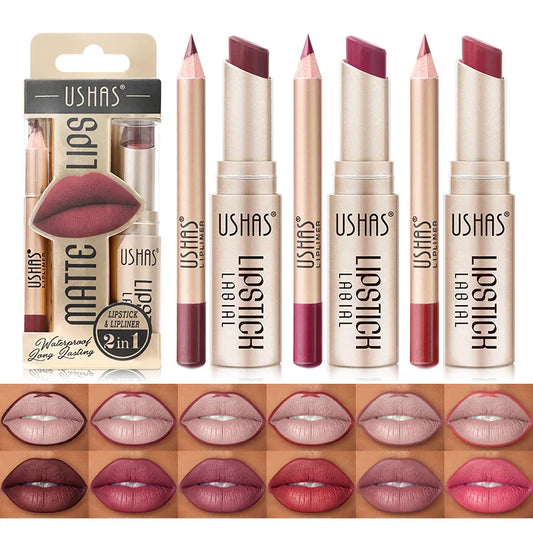 USHAS 12 Color Lip Liner + Lipstick Set – Effortless Matte Perfection, Long-Lasting Nude & Red Shades That Command Attention