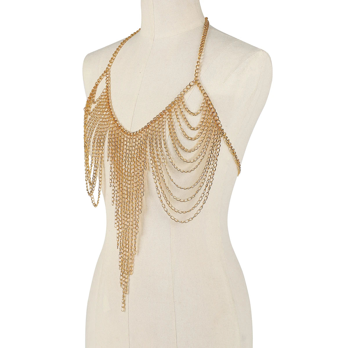Layered Crystal Chain Halter Bra Top