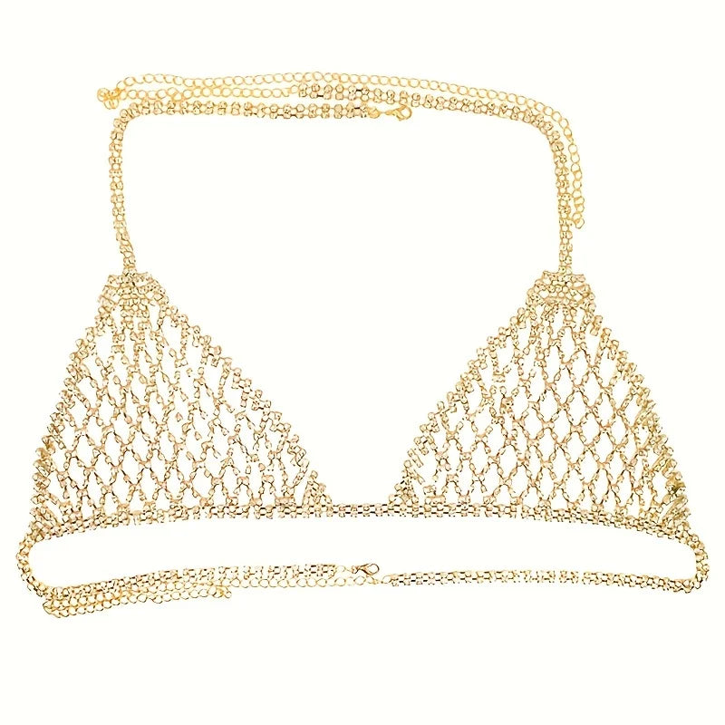 Crystal Mesh Rhinestone Bra & Thong Body Chain Set