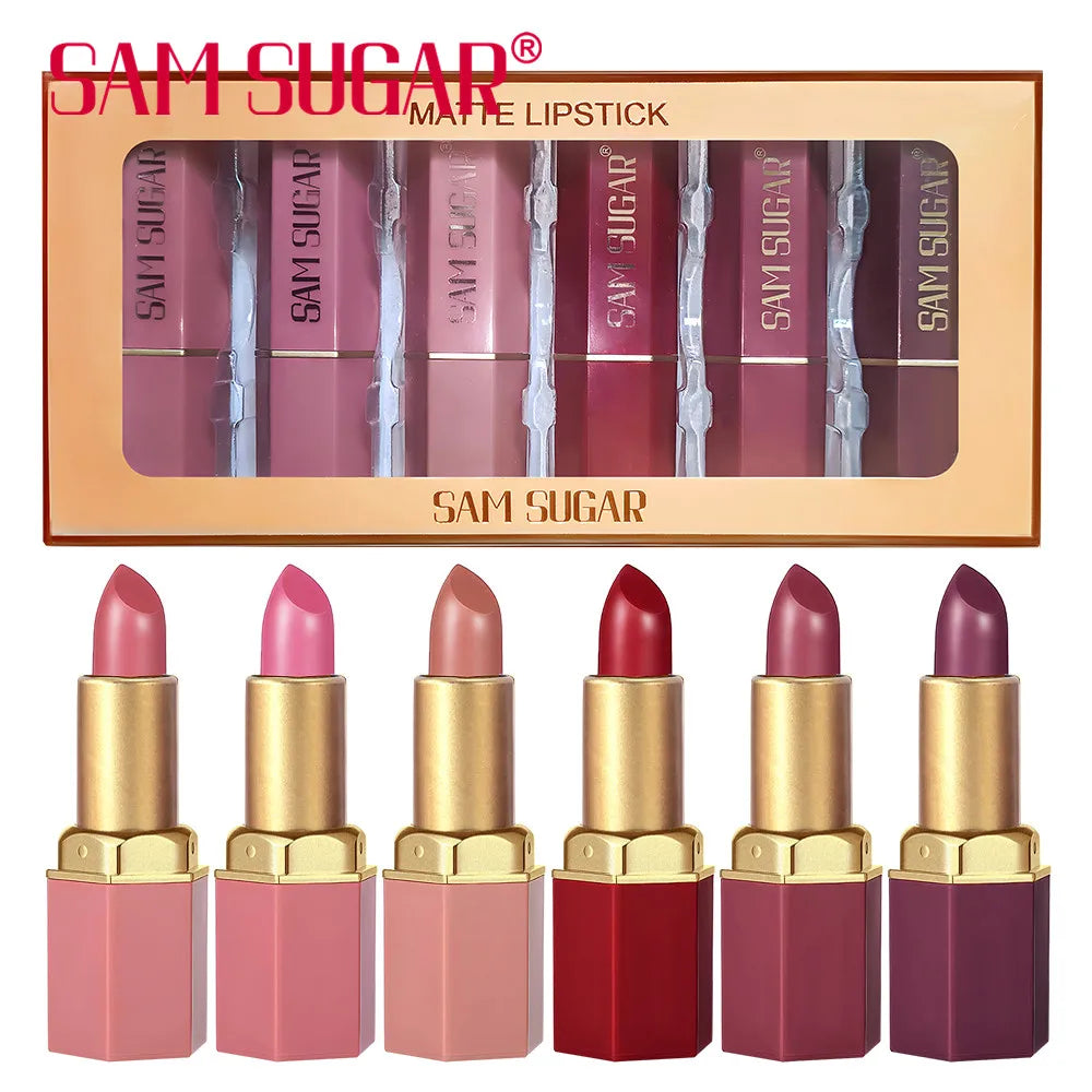 💄 SAM SUGAR 6-Color Gold Bar Lipstick Set – A Treasure Trove for Your Lips 💋✨