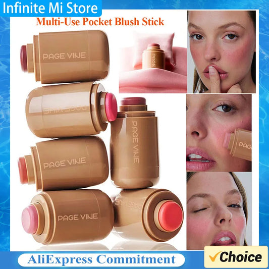 PAGE VINE Pocket Blush Stick – 2-in-1 Lip & Cheek Color | Long-Lasting, Hydrating Cream Blush & Lip Tint with Rich Pigment