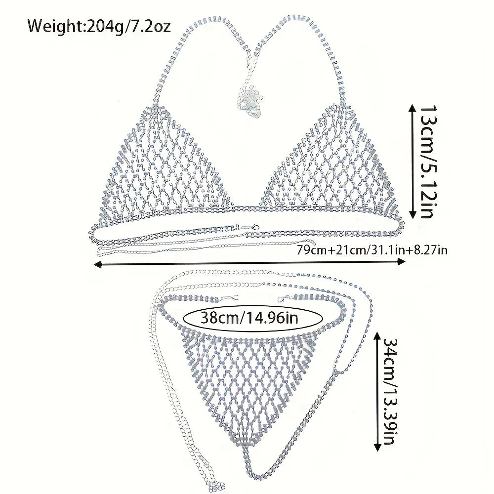 Crystal Mesh Rhinestone Bra & Thong Body Chain Set