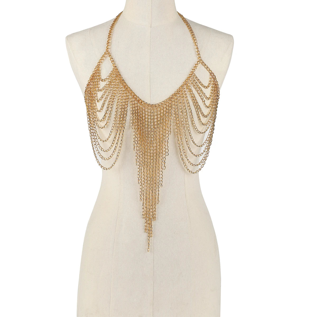 Layered Crystal Chain Halter Bra Top