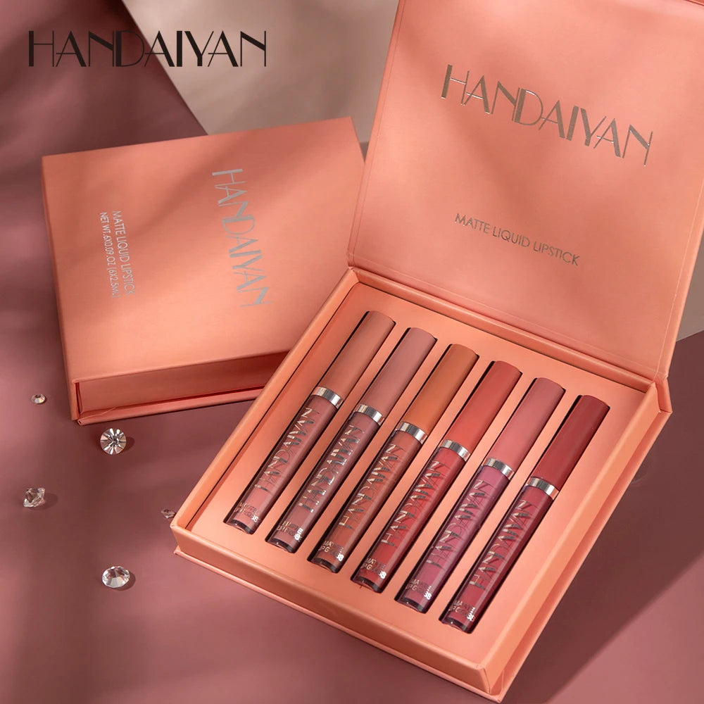 💄 HANDAIYAN 6-Piece Matte Lip Gloss Gift Set – The Ultimate Power Collection 💋