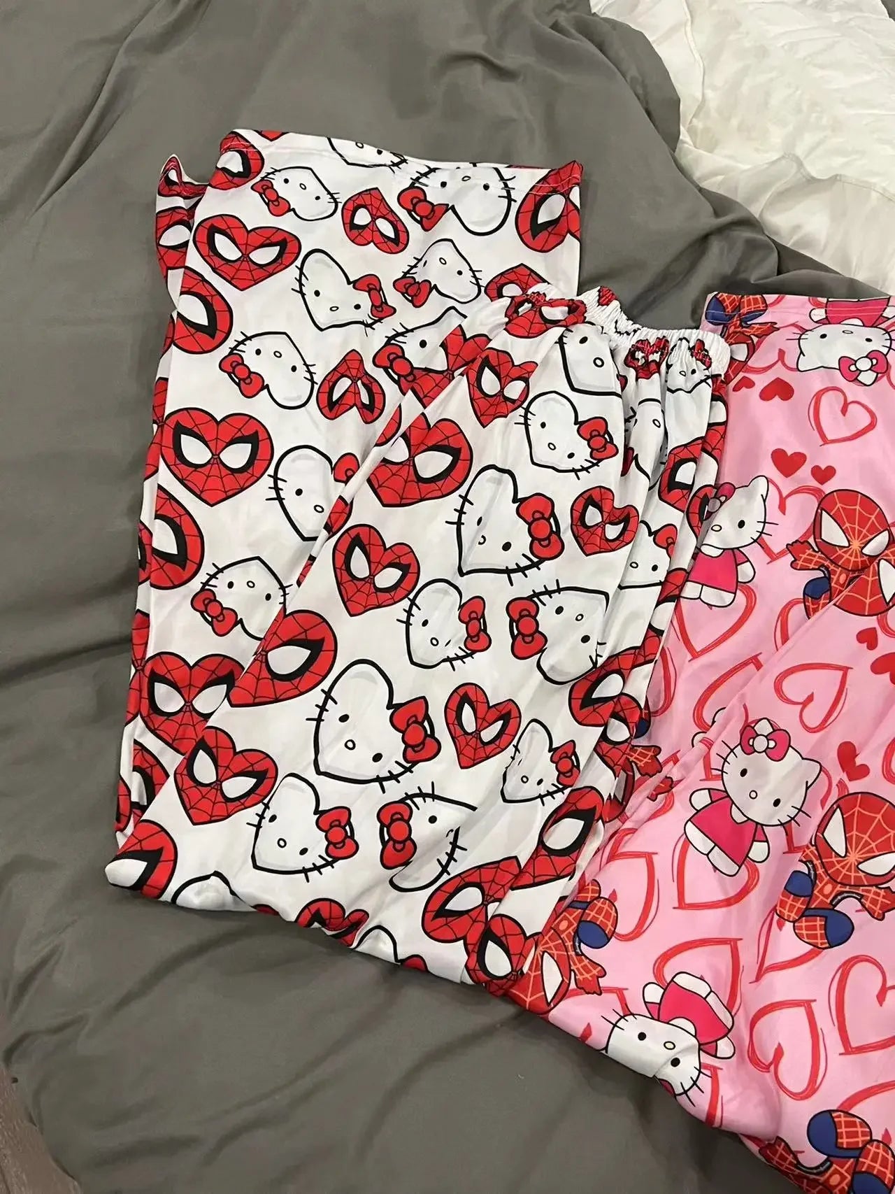 🩷 Hello Kitty x Spider-Man Y2K Anime Pajama Pants – Cozy Cartoon Slacks for Couples, Girls, and Gift Giving