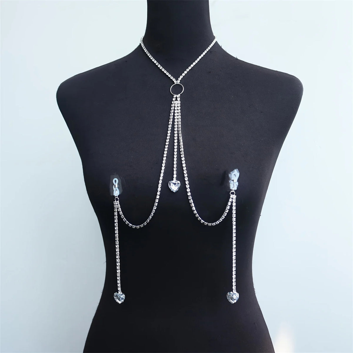 Heart Rhinestone Chest Chain Bra