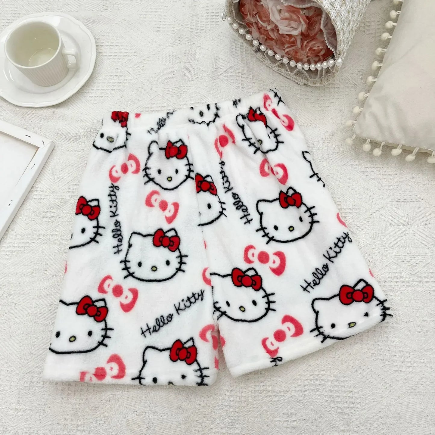 Sanrio Hello Kitty Y2K Kawaii Anime Flannel Pajamas – Women’s Warm Fleece Cartoon Home Pants for Autumn & Winter Comfort