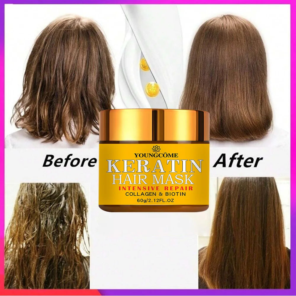 💆‍♀️ Transform Dry, Damaged Hair – Keratin Repair Mask + Biotin & Collagen | Deep Conditioning Treatment for Frizz-Free, Smooth, Silky Hair